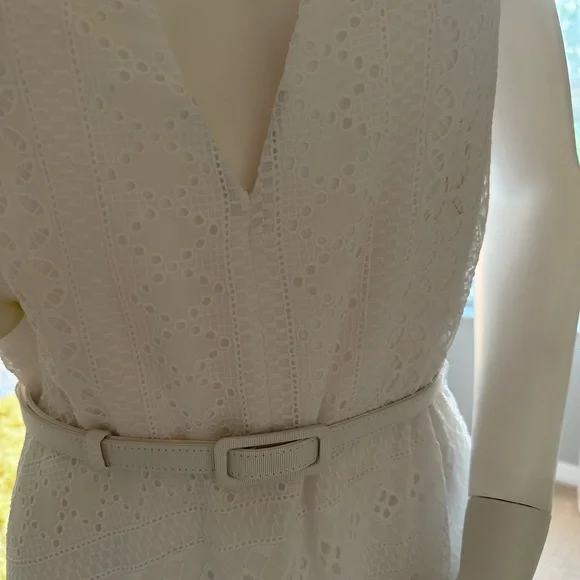 White House Black Market Full length white eyelet V neck side slit dress. Size 8 - Picture 4 of 9